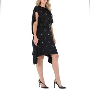 BURBERRY Black Antonina Embellished Asymmetric Belted Silk Dress US size 4 NWT